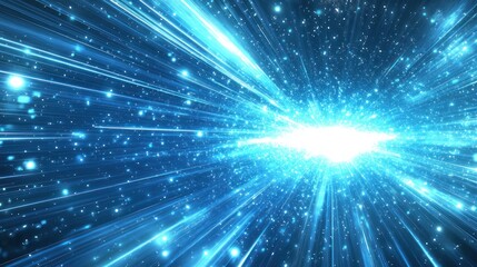 Naklejka premium Abstract burst of blue light rays with glowing particles Generative AI