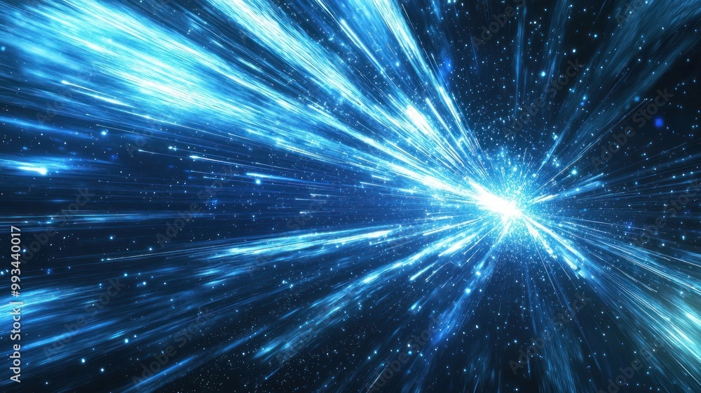 Wall mural abstract burst of blue light rays with glowing particles generative ai