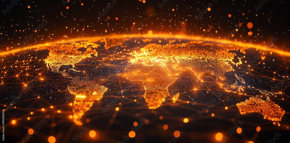 Poster the blockchain network overlays a world map. stock.