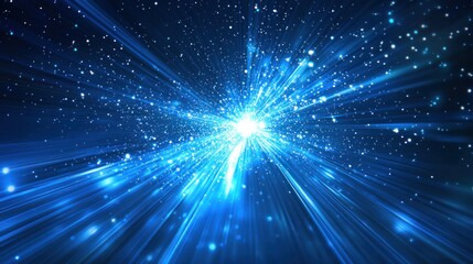 Naklejka premium Abstract burst of blue light rays with glowing particles Generative AI