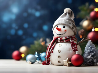 Obraz premium Snowman and Christmas tree decoration background banner