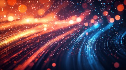 Obraz premium Abstract glowing bokeh lights with dynamic lines in blue and orange tones Generative AI