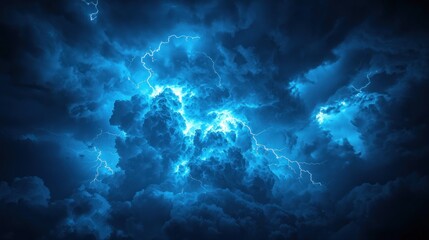 Obraz premium Intense lightning storm illuminating dark blue clouds creating a dramatic and powerful sky scene Generative AI