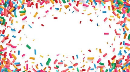 Colorful confetti scattered on a white background, perfect for party invitations, celebrations, and festive events.