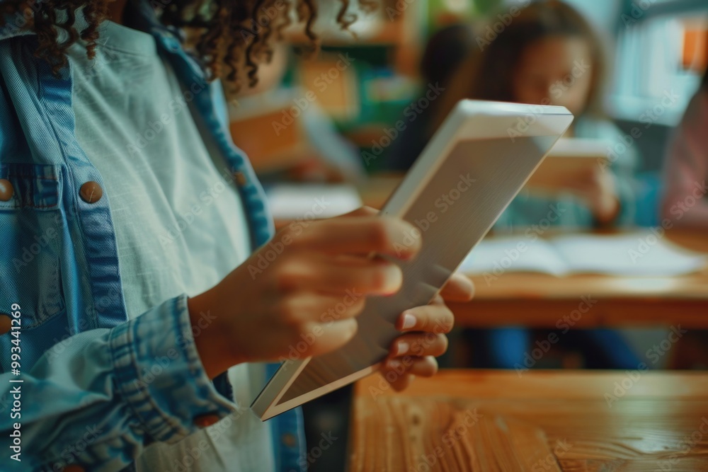 Poster a person using a tablet computer in their hands