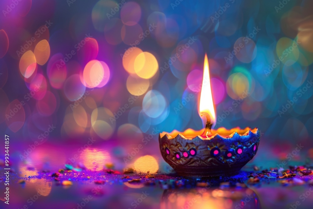 Poster a single lit candle placed on a table with a simple background
