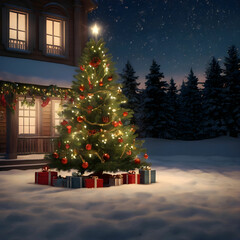 Obraz premium 3D Rendering of a Christmas Night Scene