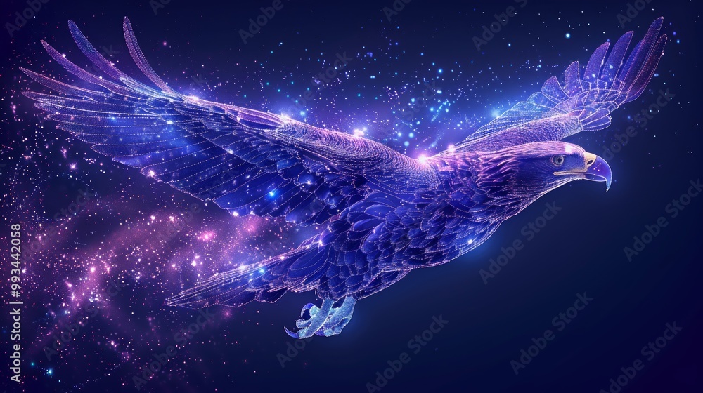 Aufkleber high speed concept. eagle in flight in the form of a starry sky or space, consisting of points, line