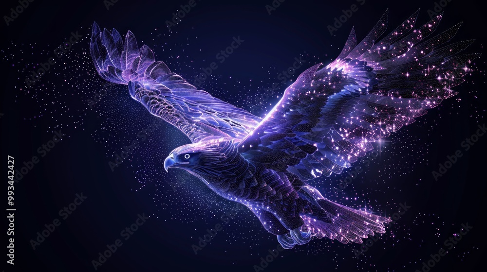 Aufkleber high speed concept. eagle in flight in the form of a starry sky or space, consisting of points, line