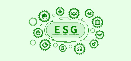 ESG icon concept for environment, society and governance in sustainable business and green business with green icons