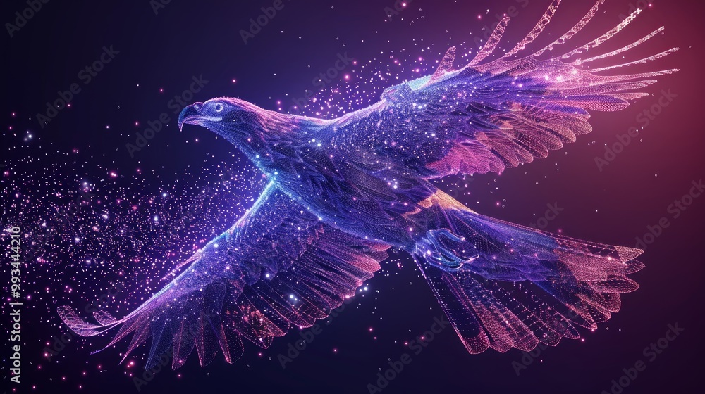 Aufkleber high speed concept. eagle in flight in the form of a starry sky or space, consisting of points, line