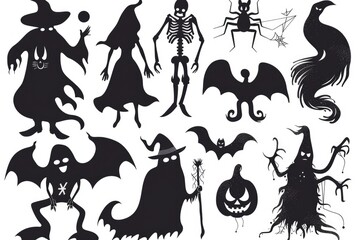 A set of spooky Halloween silhouettes, perfect for decorating or adding atmosphere to your autumn-themed projects