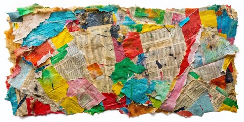Naklejka premium Ripped newspaper texture showcasing weathered paper with frayed edges and faded print for design use