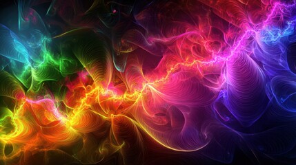 Vibrant Colorful Abstract Digital Fractal Explosion of Energy and Motion