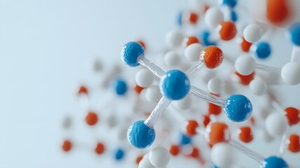 Molecular Structure with Blue, White, and Orange Spheres Connected by Transparent Bonds