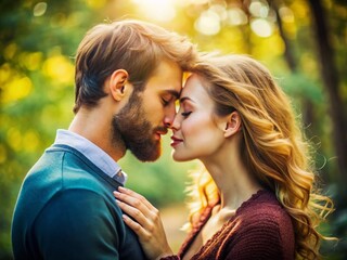 Fototapeta premium Romantic Neck Kiss Capturing Intimacy and Affection in a Soft, Tender Moment of Connection