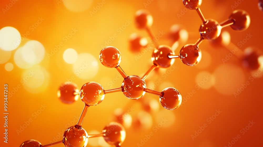 Poster molecular structure of an orange molecule with a bokeh background