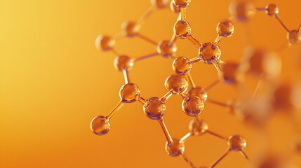 A Molecular Structure with Yellow Spheres and Bonds Against a Warm Orange Background