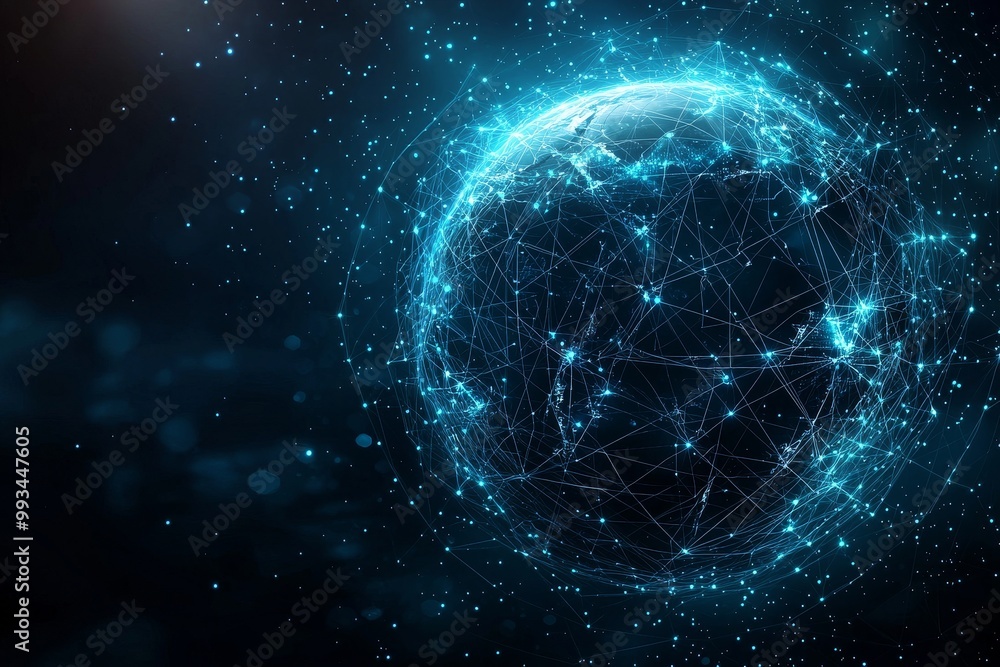 Aufkleber globe of the earth and a digital world with blocks of data and virtual connections