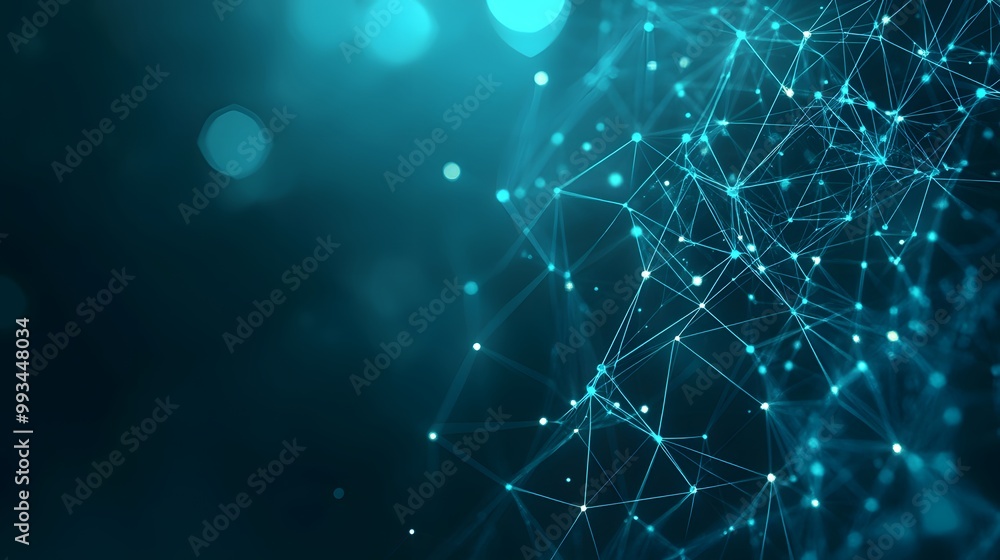 Poster abstract turquoise network with glowing nodes