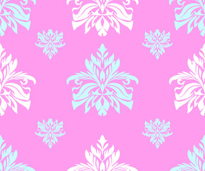 Classic Damask Seamless Pattern, pastel color, pink, light blue and cream color, Vector Illustration, elegant for textile, fabric, interior, decoration, fashion, bedding, wall paper, Brocade