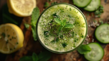 Refreshing Green Smoothie with Cucumber, Lemon, and Chia Seeds