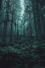 Obraz premium A dense forest with many tall trees