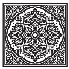 Intricate Moroccan-Inspired Black and White Square Tile Pattern Design: Elegant Geometric Motifs