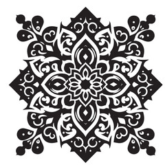 Intricate Moroccan-Inspired Black and White Square Tile Pattern Design: Elegant Geometric Motifs