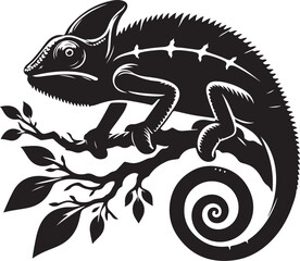 Chameleon illustration, tribal style, intricate patterns, black and white