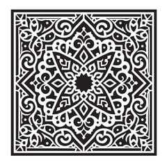 Intricate Moroccan-Inspired Black and White Square Tile Pattern Design: Elegant Geometric Motifs