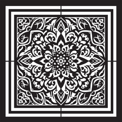 Intricate Moroccan-Inspired Black and White Square Tile Pattern Design: Elegant Geometric Motifs