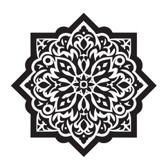 Intricate Moroccan-Inspired Black and White Square Tile Pattern Design: Elegant Geometric Motifs