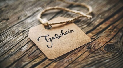 paper gift with german word voucher on wooden background