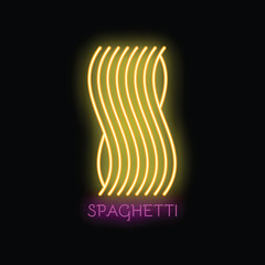 Bright yellow neon sign depicting some spaghetti with the word spaghetti written below it
