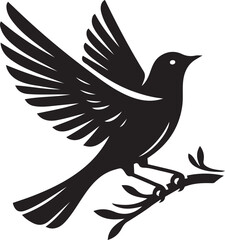 Obraz premium Black bird silhouette vector illustration, solid white background
