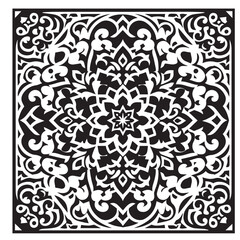 Intricate Moroccan-Inspired Black and White Square Tile Pattern Design: Elegant Geometric Motifs