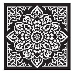 Intricate Moroccan-Inspired Black and White Square Tile Pattern Design: Elegant Geometric Motifs
