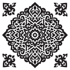 Intricate Moroccan-Inspired Black and White Square Tile Pattern Design: Elegant Geometric Motifs