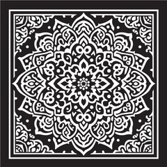 Intricate Moroccan-Inspired Black and White Square Tile Pattern Design: Elegant Geometric Motifs