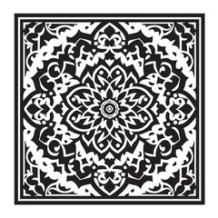 Intricate Moroccan-Inspired Black and White Square Tile Pattern Design: Elegant Geometric Motifs
