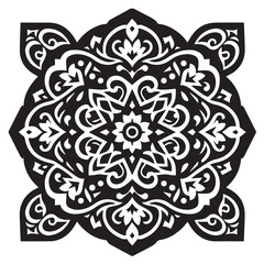 Intricate Moroccan-Inspired Black and White Square Tile Pattern Design: Elegant Geometric Motifs