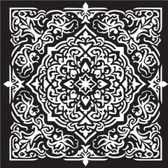 Intricate Moroccan-Inspired Black and White Square Tile Pattern Design: Elegant Geometric Motifs