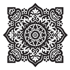 Intricate Moroccan-Inspired Black and White Square Tile Pattern Design: Elegant Geometric Motifs