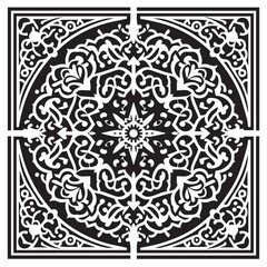 Intricate Moroccan-Inspired Black and White Square Tile Pattern Design: Elegant Geometric Motifs