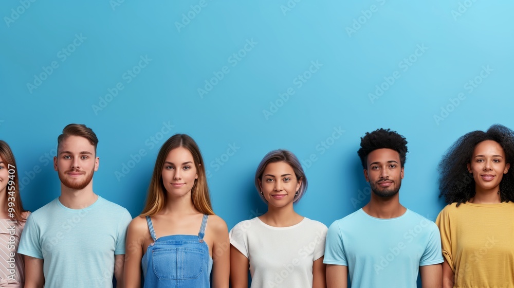 Canvas Prints diverse group of young adults standing against blue background - inclusivity, diversity, and modern 