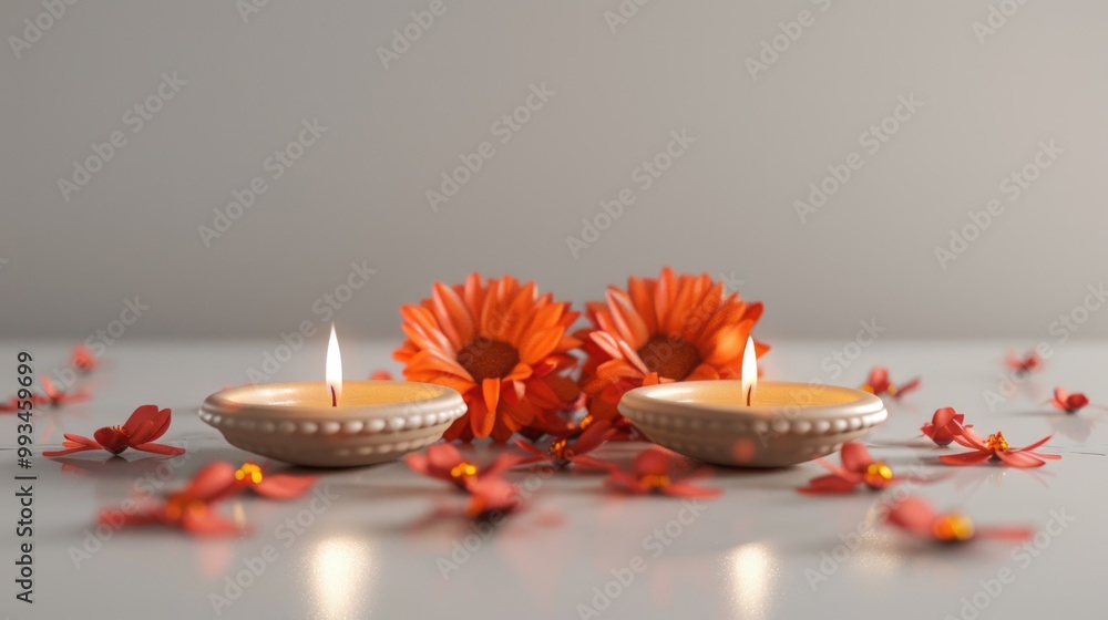 Poster two candles sitting on a table with a simple and elegant setting