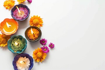 A group of vibrant candles sitting on a table, perfect for decorating parties or special occasions