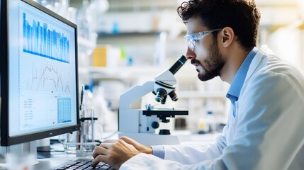Scientist Analyzing Data on Computer in a Laboratory Setting