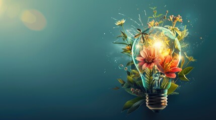 A unique and creative decoration featuring a light bulb filled with fresh flowers, perfect for home decor or as a gift